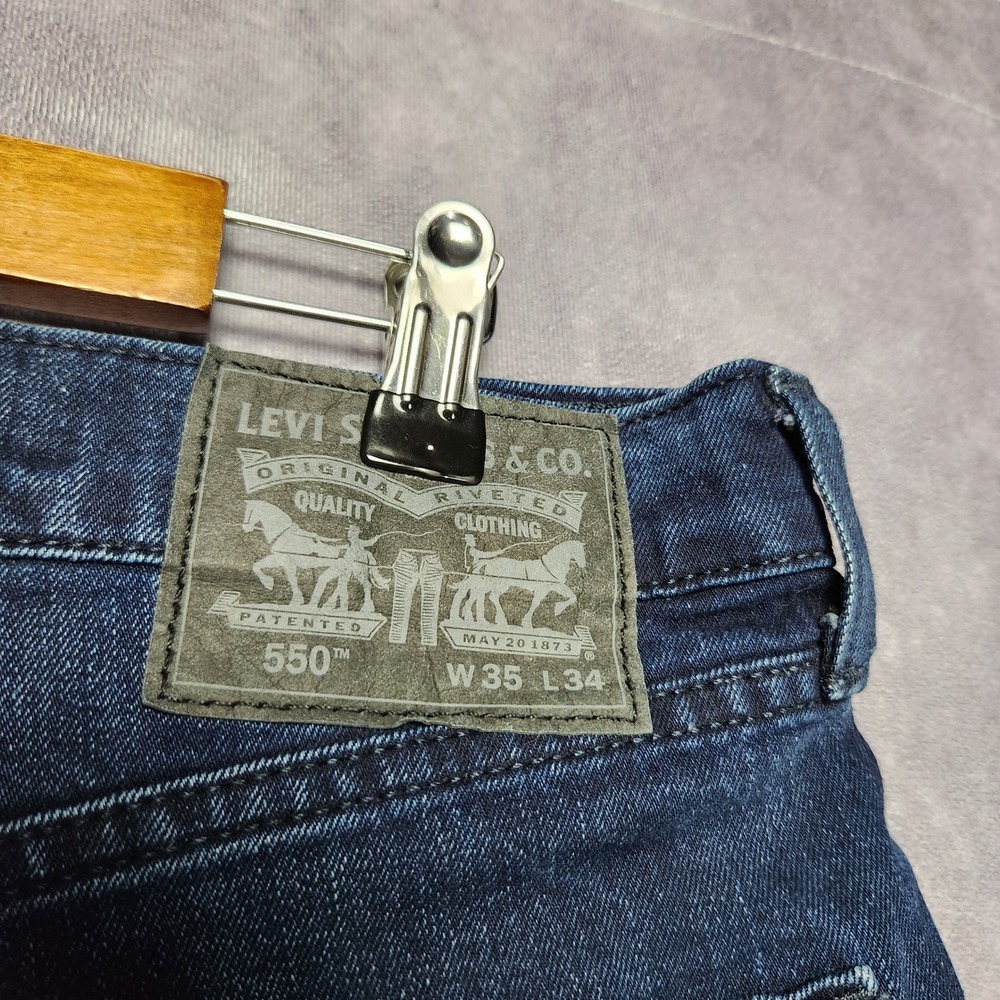 Levis 550 Relaxed Fit Tapered Leg Indigo Blue Jeans Mens 35x34 Stretch Blend - Picture 6 of 16